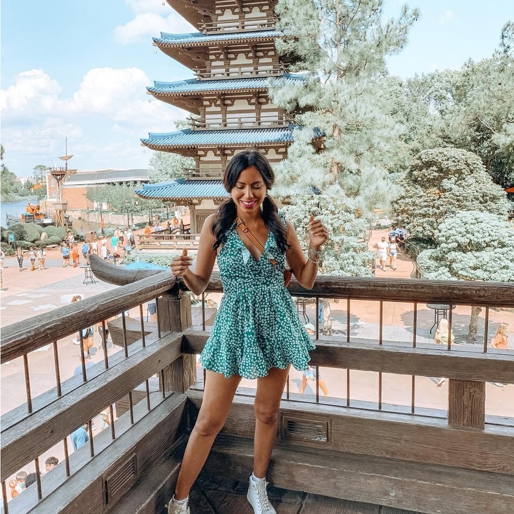 Green Floral Dress Romper